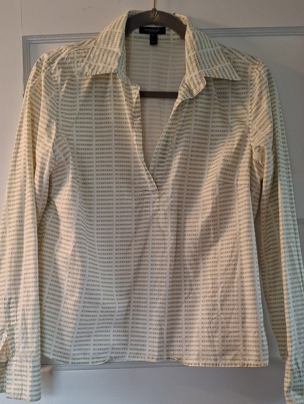 Burberry London White Patterned Collared Long-Sleeve Women's Shirt